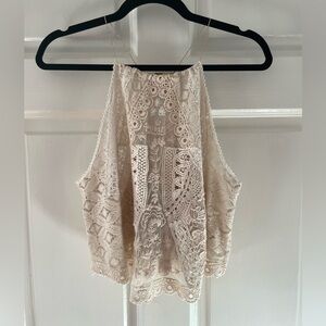 Free People- Crochet Lace halter, Ivory